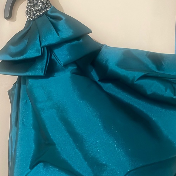 Teri Jon Teal One Shoulder Dress - Picture 6 of 6